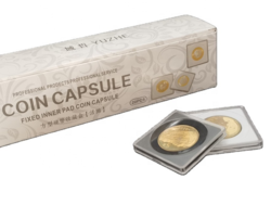 Square coin capsule with white or black foam insert