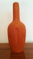 Retro régi kerámia narancsszínű nagy váza 32 cm repesztett mázas zsugormázas