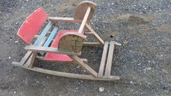 Old children's wooden toy rocking horse rocking chair
