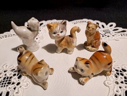 5 db mini porcelán cica, macska 3-4 cm magasak