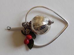 Old glass Christmas tree ornament silver heart-shaped glass ornament
