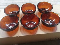 Set of 6 thick amber colored glass bowls
