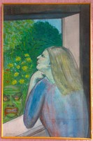 Ablakon kitekintő nő, akit az ördög megkísért, modern Expresszionista stílusban készült mű.