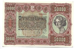 50000 korona 1923 MINTA Ékezet hiányos!