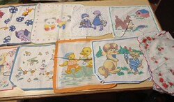 10 textile handkerchiefs, most of them with fairy tale scenes