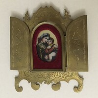 Antique small winged altar Madonna and Child Jesus