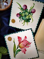Hand painted tile with clover / lily