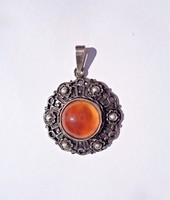 Large stony, openwork pattern, floral silver pendant