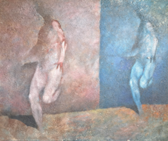Kalmán Kovács: me and my shadow (oil, canvas, 60x50 cm) red and blue