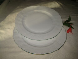Herendi , fehér , lapos tányér ,  2 db , zöld peremmel , 26 cm , 1524 jelű , használva még nem volt