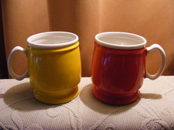 2 retro Raven House red and yellow mugs