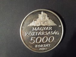 HUF 5,000 world heritage in Hungary silver 925 raven stone commemorative coin, coin. 2003.