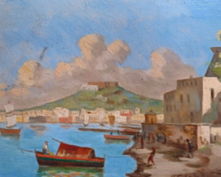 Napoli Scene with Fishermen - Oil Painting Signed by Csabay - Italy