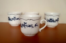 4 darabos retro francia Arcopal kék-fehér virágmintás tejüveg teás kakaós kávés bögre csésze készlet