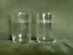 Two vintage retro glass wine glasses with polished decorative stripes, 60s 70s, flawless