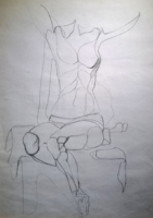 Kálmán Kovács: deconstructed seated nude (pencil drawing, 72x52 cm with frame) modern nude depiction