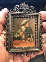 Holland miniatűr festmény, bronz keretben,XIX. század, 10 cm-es