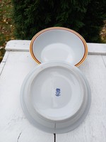 Alföld porcelán_narancs-barna csíkos gulyásos, kocsonyás tányérok_menza