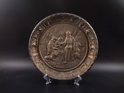 Hortobágy - Puszta jelenetes bronzírozott kerámia fali tányér