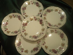 Zsolnay butterfly pattern porcelain cake plate, 6 pcs