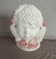 Little girl with baby head, bust statue, pottery