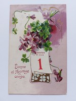 Old New Year postcard postcard violet clover