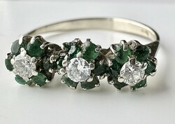 633T! From HUF 1! Antique brilliant (0.25 ct) emerald (0.2 ct) 14k gold (2.0 g) ring, snow white stones!