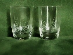 2 Old polished glass wine glasses with sun and sea motif, flawless