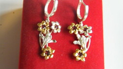 Handmade, floral 925, garnet stone earrings