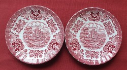 2db Ironstone Old Country angol bordó jelenetes porcelán csészealj tányér