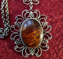 Silver necklace with original amber stones