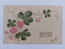 Old New Year embossed postcard postcard clover