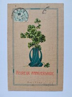 Old New Year's card embossed postcard clover