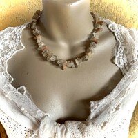 Vintage nagy szemű kvarc nyakék, rutil kvarc ásvány nyakék, drágakő nyaklánc, 48 cm hosszú gyöngysor