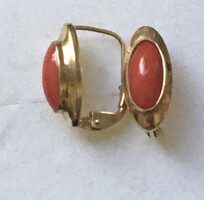 Régi Sárga Arany Fülbevaló Vörös Nemes Korall Vintage