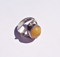 Silver ring with amber stones