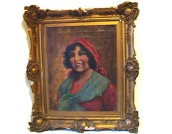 Tollini  - Cigányasszony, szignózott  XIX. századi olajfestmény