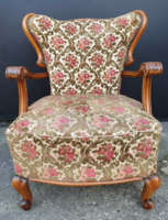 Antik karos-fotel pár ritka forma, különleges kárpit