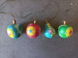 Old hand painted wooden Christmas decorations, apple pear