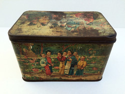 Antique old Japanese tea vintage metal box 22 cm tin box