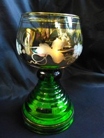 I discounted it!!! Old!, Blown glass wine glass with grape pattern, mechanical Swiss music movement