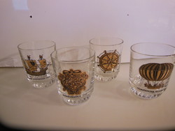 Set - 4 pcs - glass - gold-plated - 2 dl - thick - glass - not worn - Austrian - retro - perfect