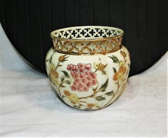 Zsolnay virágmintás áttört kaspó - Exclusiv porcelán