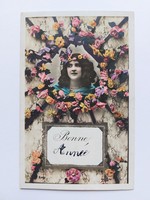 Old postcard photo postcard lady flowers