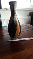 Gorka Lívia nagyméretű retro narancs barna fehér abszrakt színes kerámia váza