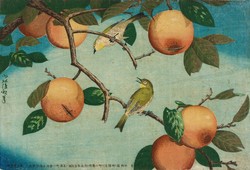 Kiyochika - persimmon and birds - canvas reprint