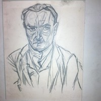 Male portrait, lithograph with mng stamp