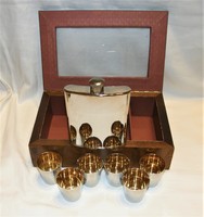 Metal drink set - in glazed wooden box