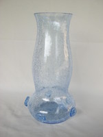 Fátyolüveg repesztett üveg kék váza 28 cm