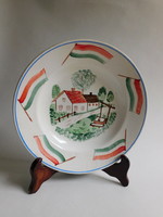 Antique plate with village image, tricolor